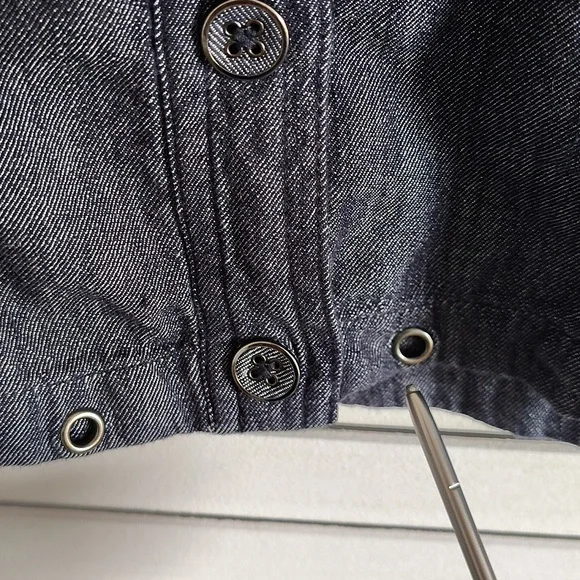 Denim Button-Up Ruffle Collar Shacket - Picture 8 of 8